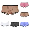 Cuecas homens boxer shorts verão ultra-fino transparente u convexo bolsa calcinha malha baixa ascensão roupa interior de secagem rápida