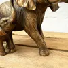 Statuette decorative Bronzo vintage Madre Elefante Bambino Ornamento Scultura Statua Figura