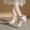 Bombas Sexy Lady High Heel Ponto de Bunny Ears Steilettos Design Mulher Branco Branco Butterflyknotnó de Butra