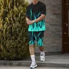 Men's Tracksuits Summer Short Sleeved Shorts T-shirt Set With 3D Printed Flame Pattern Casual Fashionable Sweatshirt