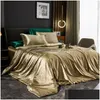 Bedding Sets Light Luxury Silk Washed Four-Piece Set Solid Color Quilt Er Ice Sheets Drop Delivery Home Garden Textiles Supplies Dhnnx