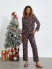 Damesnachtkleding Dames Kerst 2-delige pyjama Lange mouwen Knoopoverhemd en elastische broek voor loungekleding Zachte nachtkleding