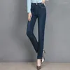 Jeans de mujer 2024 Primavera y otoño Talle alto Pierna recta Elástico Slim Fit Micro Flared Pantalones casuales