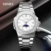 New trendy lunar dial mens watch waterproof and fashionable business steel band quartz watch