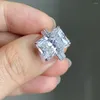 Anéis de cluster completo moissanite diamante anel 18k ouro branco 8cts corte radiante d vvs casamento de noivado feminino