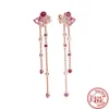 Orecchini a bottone Serie in oro rosa Corona di fiori di pesca rosa Corona a cuore cavo Cerchio lucido Fit Ciondoli originali di marca Fine gioielli in argento 925