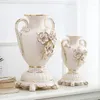 Vases Europe Gold Plated Ivory Porcelain Vase Vintage Advanced Ceramic Flower For Room Study Hallway Home Wedding Decoration
