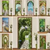 Adesivi Città Percorso Murale Giardino 3D Adesivo per porta Scenario Carta da parati Vinile autoadesivo Cucina Camera da letto Decorazioni per la casa Porte Copertura Poster