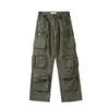 Multi Pocket Workwear for Men Women, Loose and Trendy Brand, Straight Tube Quality Cotton Army Green Casual Pants