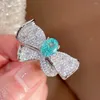 Anelli a grappolo Wong Rain Luxury Argento sterling 925 Ovale Tormalina Paraiba Anello ad alto tenore di carbonio con pietra preziosa Diamante Bowknot per le donne Gioielleria raffinata