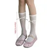 Women Socks Womens Summer Sweet Frilly Trim Over Calf Long Japanese Student Girl Bowknot Hollow-Out Floral Lace Stockings