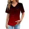 Women's T Shirts 2024 Retro Gradient Print T-Shirt Summer Short Sleeve Pile Collar Top Casual Versatile Streetwear Blusa