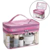 Bolsas de almacenamiento Bolsa de cosméticos transparente Plástico de doble capa con cremallera Maquillaje de viaje B Regalos para amigos