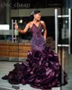 2024 ASO EBI Purple Mermaid Dress Cequined Lace Tiers Evening Formalne przyjęcie Drugi przyjęcie 50. urodziny suknie zaręczynowe sukienki szat de soiree zj51