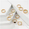 Anéis de banda luxo brilhante quadrado cristal pedra ouro para mulheres homens encantos estrela cruz geométrica liga boho jóias gota entrega anel dh9iu