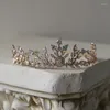 Hårklipp delikat kopparblad brudhårband prinsessa krona bröllop tiara zirkon kvinnliga tillbehör huvudstycke