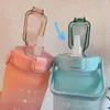 Bouteilles d'eau 2 litres bouteille de sport avec marqueur de temps tasse de voyage portable en plastique paille givrée boire pour le fitness en plein air