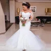 Luxe Kralen Zeemeermin Trouwjurken Lange Mouwen Applicaties Parels Afrikaanse Bruiloft Bruidsjurken Plus Size Bruidsvestido de noiva Jurk