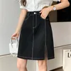 Skirts Denim Split Half Skirt Women's Contrast Bright Thread High Waist Wrap Hip Black Slim A-line Short