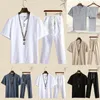 Men's Tracksuits Shirt Pants Set Sweat Absorbing Short Sleeve Drawstring Solid Color Skin-friendly Men Outfit For Summer