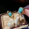 Dangle Earrings Maria Blue Turquoise Baroque Pearl Vintage 18K Gold Plated Earring Gift For Girlfriend Wedding