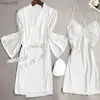 Vêtements à la maison Blanc Bride and Maid Wedding 2pcs Robe Set Lace Decoration Pyjamas Sexy Womens Satin Kimono Salle de bain Lieu de la maison