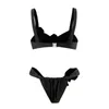 Women's Swimwear Underwire Bikini Set Women Swimsuit Floral Bandeau With High Waist Briefs Push Up Bra Split For Summer