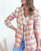 Costumes pour femmes à la mode et à la mode automne hiver Plaid manches longues poches avec deux boutons veste de costume décontracté pour les femmes