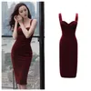 Casual Dresses Korean Dramas Sexy Backless V-neck Solid Color Velvet Sling Hip Wrap Dress Women Party Temperament Slim High Waist Long