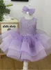 Robes de fille élégantes bouffantes fleur filles robe princesse robes de fête de mariage paillettes Organza col rond enfant robe d'anniversaire