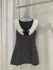 2024 Spring Black Sleeveless Ruffled Women Dress Designer High End Bow Womens Runway Dress Vestidos de Festa 3206