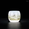 Koppar tefat jade porslin glas te cup qianli jiangshan carving master kinesiska kungfu ställer in flera färger att välja mellan