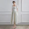 White Satin Wedding Dresses for Bride Formal Elegant Puff Sleeve Evening Guest Long Party Summer Dress Women Formal vestidos 240313