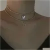 Pendant Necklaces Mtilayer Butterfly Necklace Women Sier Color 26 Initials Letters Crystal Chain Collar Jewelry Drop Delivery Pendants Dhosh