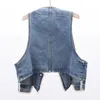 Damesvesten Lente Koreaanse Kralen V-hals Denim Vest Vrouwen Casual Vest Losse Korte Vintage Jeans Mouwloze Jas Vrouwelijke