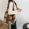 Bag INS Fashion Women Plush Shoulder Bags Bear Pattern Elegant Female Message Faux Lamb Wool Handbag Furry Fluffy Tote 2024