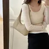 Bolsa de ombro de alta capacidade com cordão elegante couro sintético feminino com grande fecho casual com zíper para mulheres e meninas