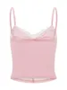 Frauen Tanks Sommer Frauen Spaghetti -Strap -Tanktops Pink Polyester eng mit ausgestatteten V -Hals -Rückenless vorne Twist