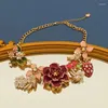 Correntes vintage jóias cheias de colar de flor de diamante lindo incrustado com cristal vermelho grande