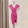 Party Dresses Rose Red Sexy Deep V Neck High midja slits Bodycon Side Event Occassion Firar Evening Night Vestidos