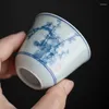 Xícaras pires 2pc/conjunto azul e branco Cerâmica xícara de chá pintada à mão Samuume Small Master Family Kungfu itens únicos acessórios