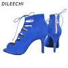 Boots Dileechi New Arrival Red Blue Black Velvet Heels Latin Dance Shoes Party Wedding Wedding Party Salsa Salsa Shoes Soft Offole 8.5cm