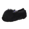 Casual Shoes Hairy Women's Tide 2024 Autumn and Winter Style Hair Ball Plus Velvet Cotton Flat-Bottomed Fashion Peas