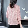 Women's Blouses 2024 Style Printed Spring Summer Turnover Collar Satin Bow Fashion Long Sleeve Loose Single Row Multi Button Shirt Tops