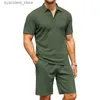 Trainingspakken voor heren 2024 Nieuwe Europese en Amerikaanse slim-fit set Effen poloshirt Korte mouw T-shirt Zakdecoratie Shorts Set L240320