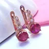 Boucles d'oreilles pendantes classiques pour femmes, plaqué or violet 585, Rose 14K, mode exquise, pierres précieuses rouges, bijoux