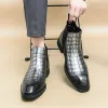 Buty Chelsea buty dla mężczyzn Gray Black Business Stone Wzór kwadratowy palec slipon solidny ręcznie robiony rozmiar 3846