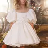 Robes de fille robe de fleur pour le mariage blanc satin sequin bouffant manches courtes bébé enfants fête d'anniversaire première robe de bal de communion