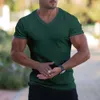 Été chaud coupe ajustée col en v sport Fitness respirant solide court évacuant la sueur T-shirt imprimable vêtements pour hommes