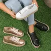 Sapatos casuais mulheres plataforma apartamentos femininos mocassins para férias de conforto de cristal branco